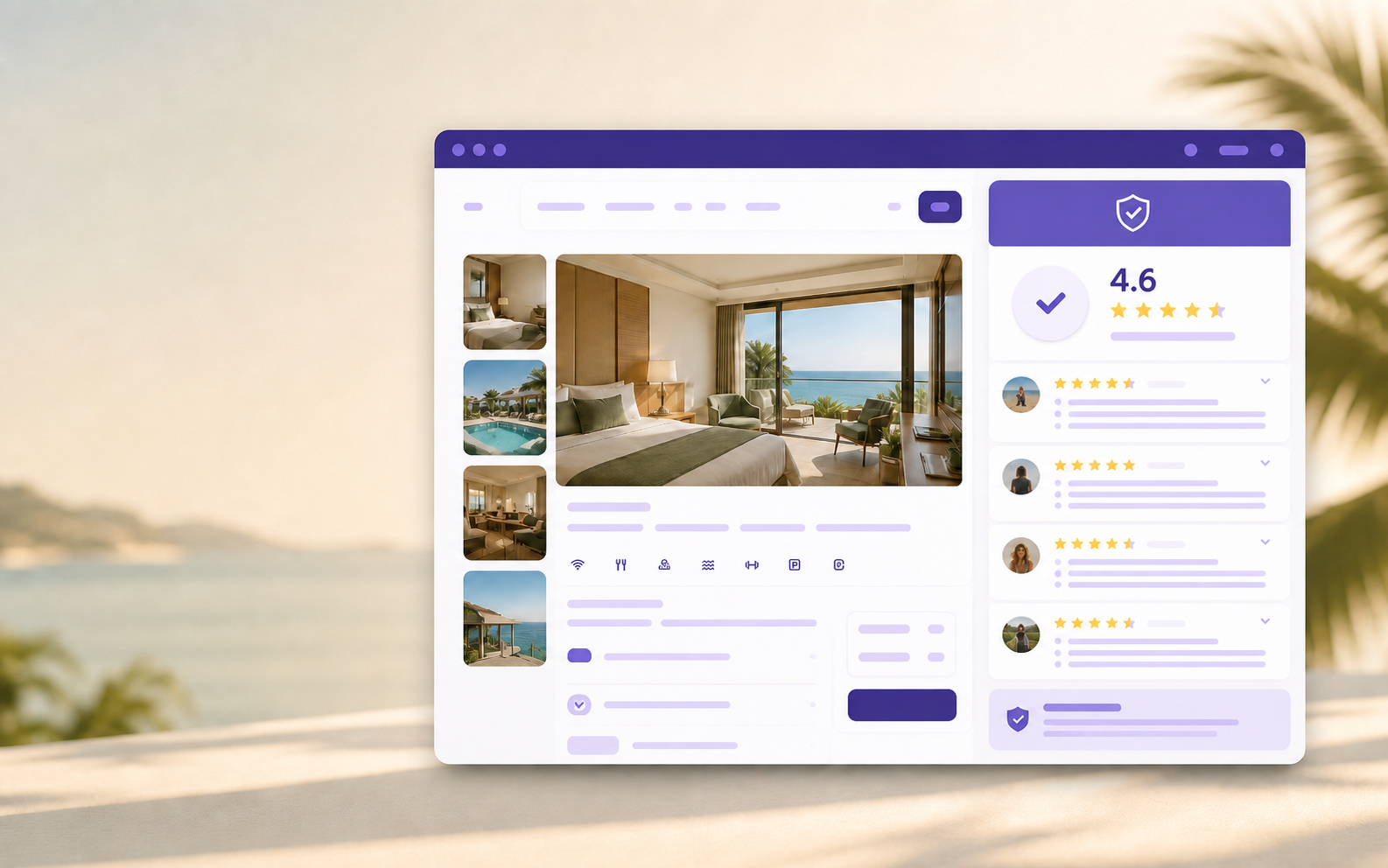 Representative StayCheck review companion panel beside a hotel listing